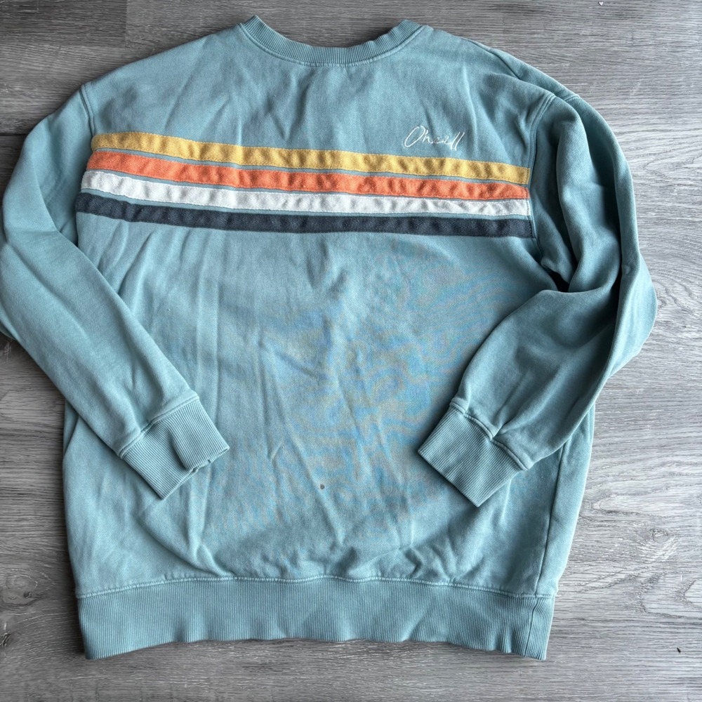 O Neill Teal Striped Crew Neck Sweatshirt Long Sleeve Pullover‎ Size L